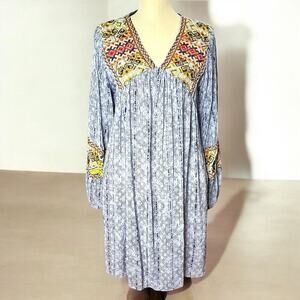 Anthropologie Bhanuni by Jyoti Womens Linne Embroidered Beaded Blue Dress Medium